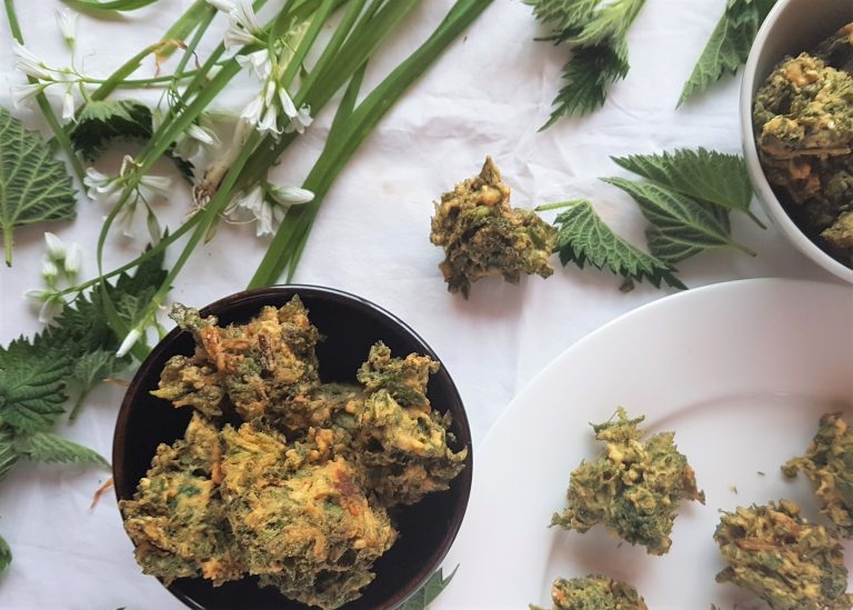 Bowl of freshly made wild green pakoras