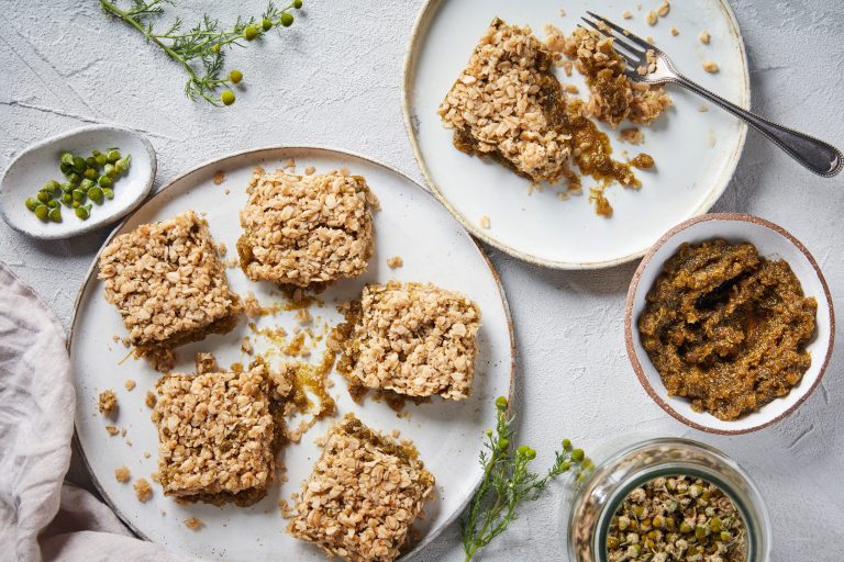 Components of pineapple weed oat slices, including pineapple weed flower preserve