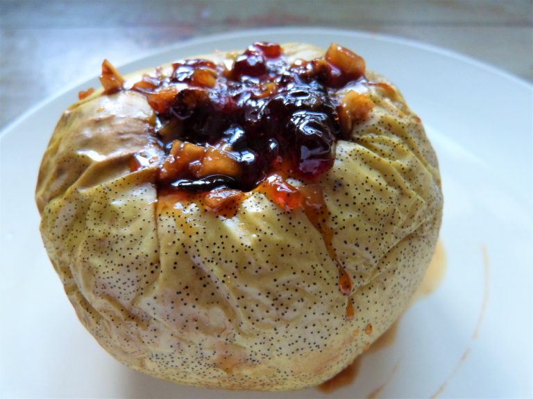 Foraged and baked apples with wild rowan jelly
