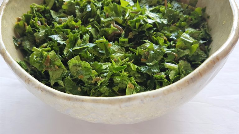 Bowl of freshly made Wild Cornish Salsa Verde