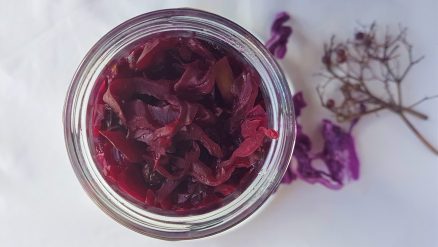 Homemade jar of red cabbage and elderberry pickle