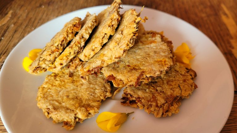 Freshly baked gorse oakcakes made with wild ingredients