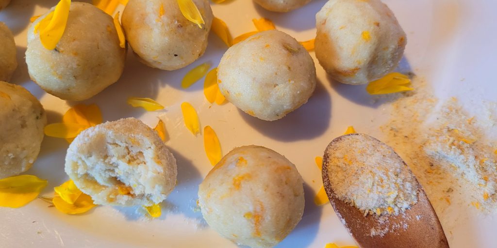 homemade vegan gorse and white chocoloate truffles