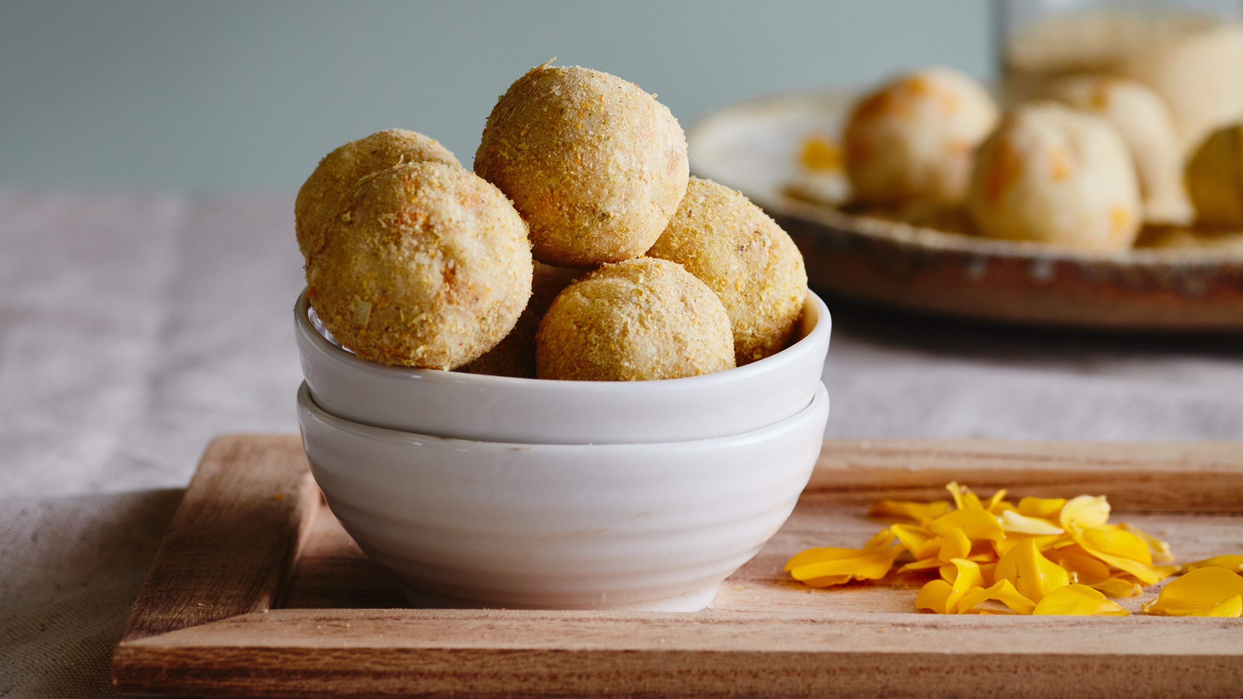 A bowl of homemade wild gorse chocolate truffles