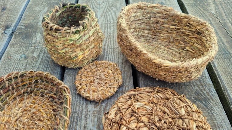 Selection of handmade bowls and mats made from UK plants
