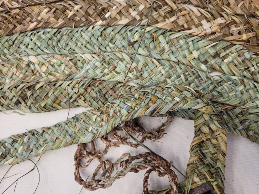 aerial view of 9-ply mat woven from local plants growing in Cornwall