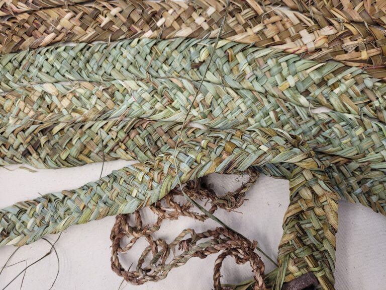 aerial view of 9-ply mat woven from local plants growing in Cornwall